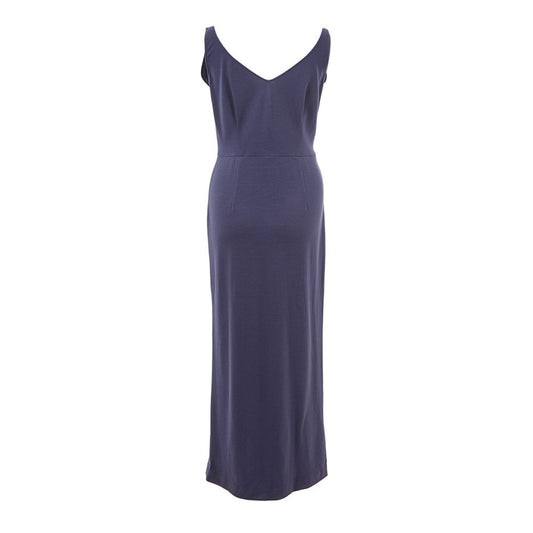 A long sleeve blue dress with a V-neckline