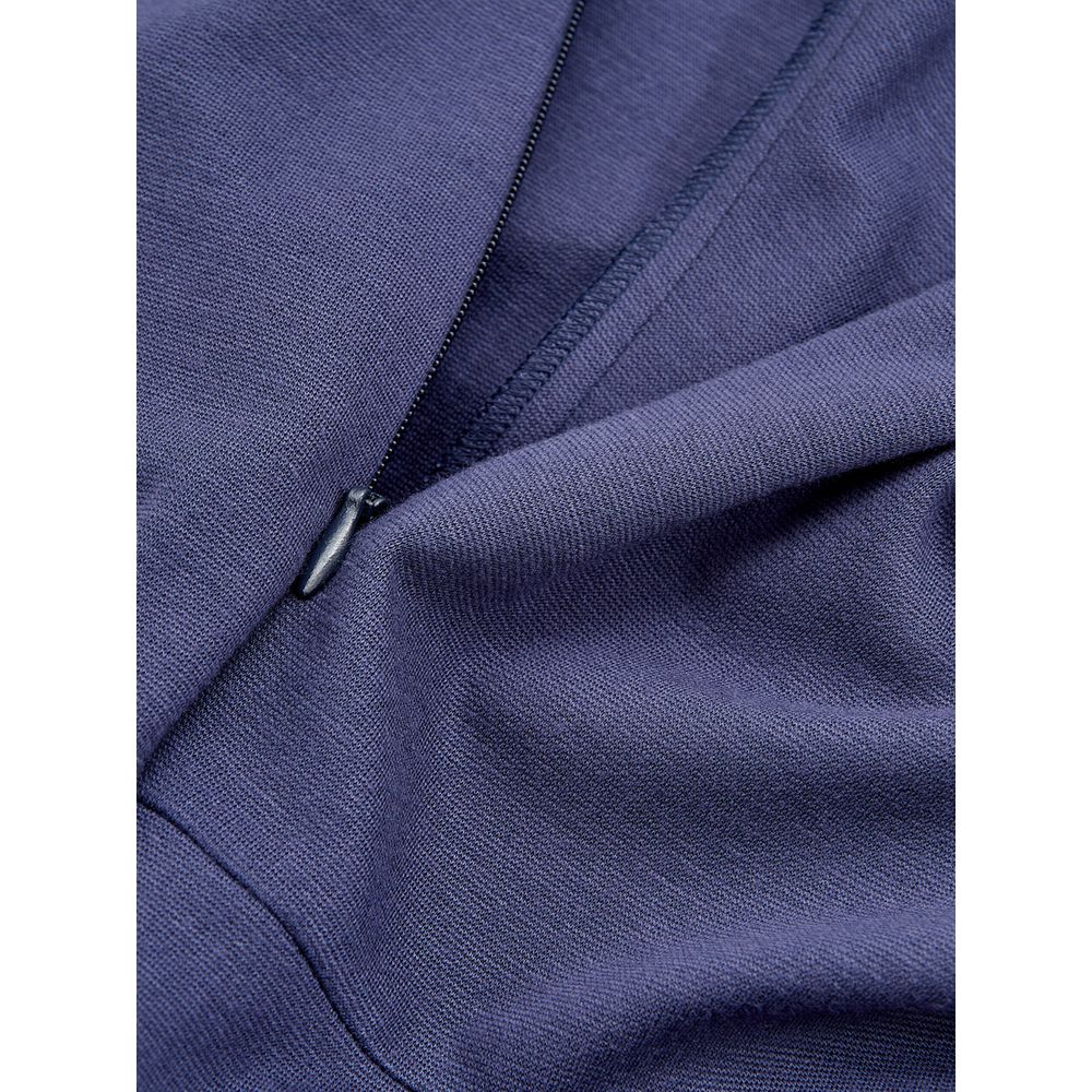 A blue viscose casual dress with a zipper on the front