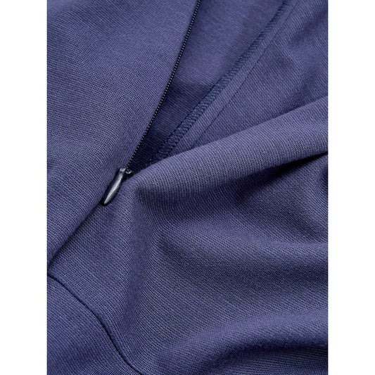 A blue viscose casual dress with a zipper on the front