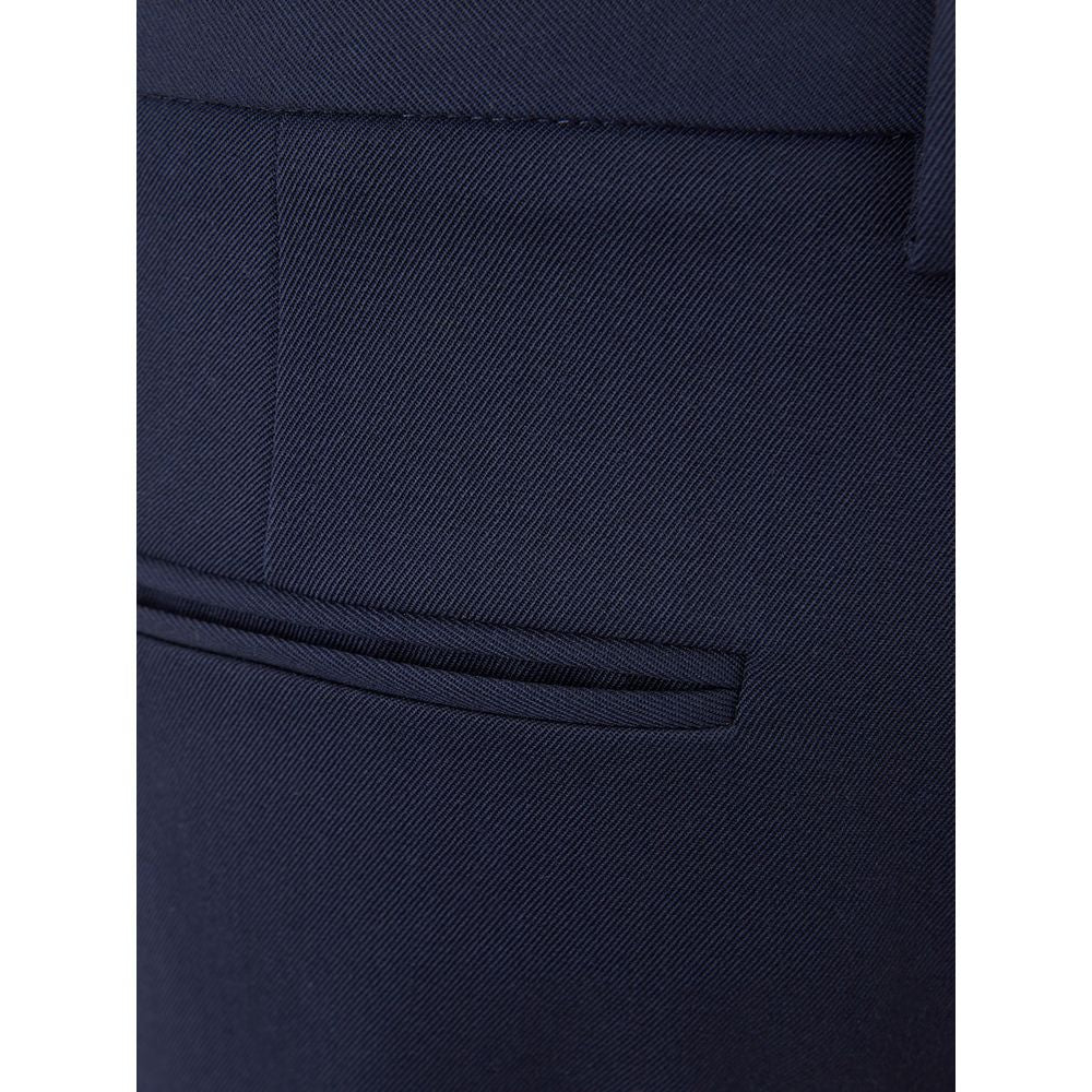 Navy blue wool dress pants with a single pocket on the right side