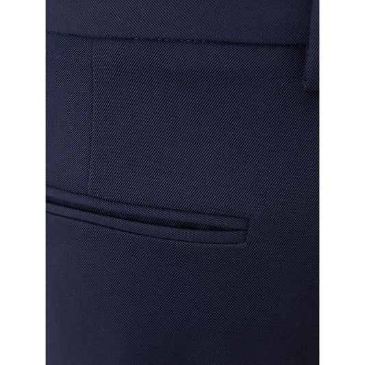 Navy blue wool dress pants with a single pocket on the right side