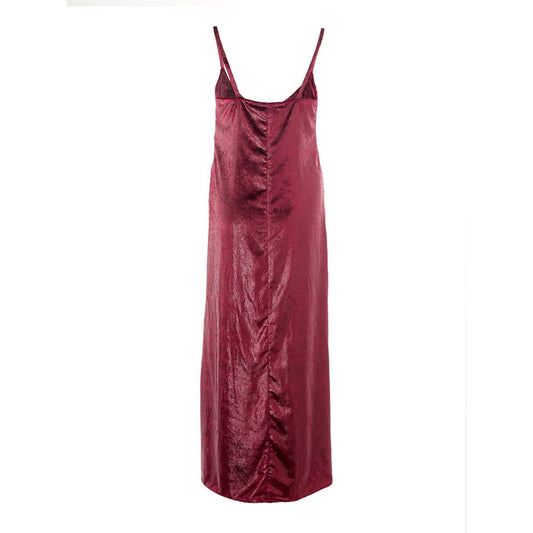 A red satin cocktail dress with spaghetti straps