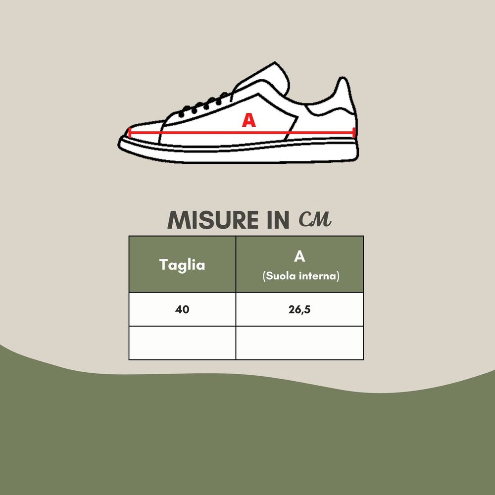 Pair of white sneakers with red stripe and letter A on side