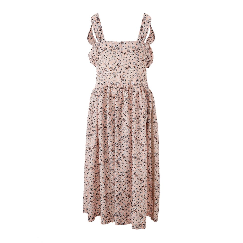 A pink floral print dress with spaghetti straps