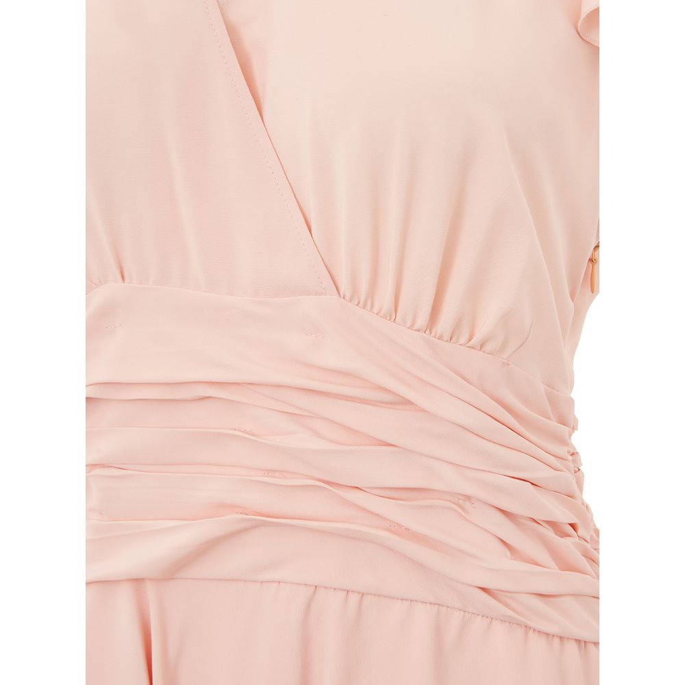 A pink casual dress with a twisted waistband