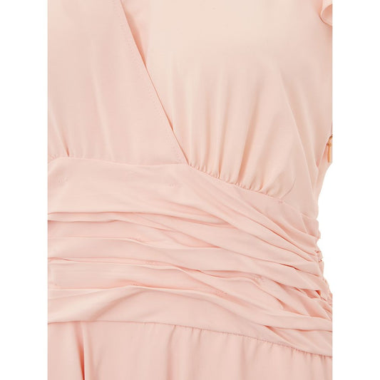 A pink casual dress with a twisted waistband
