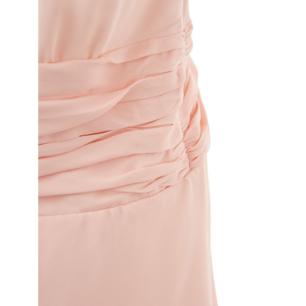 A pink casual dress with ruffled sleeves