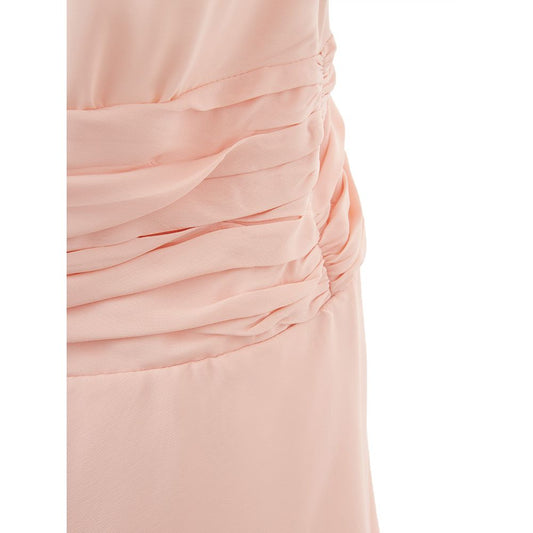 A pink casual dress with ruffled sleeves