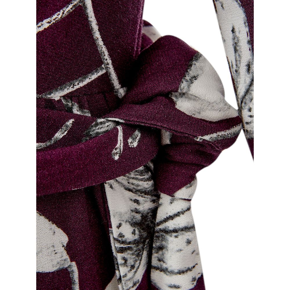A purple viscose casual dress with a tie at the waist