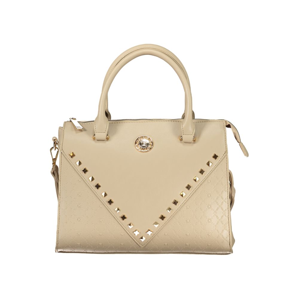 Tan leather handbag with studded detailing on front