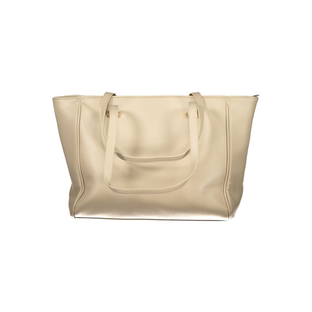 Large tan leather handbag with two handles