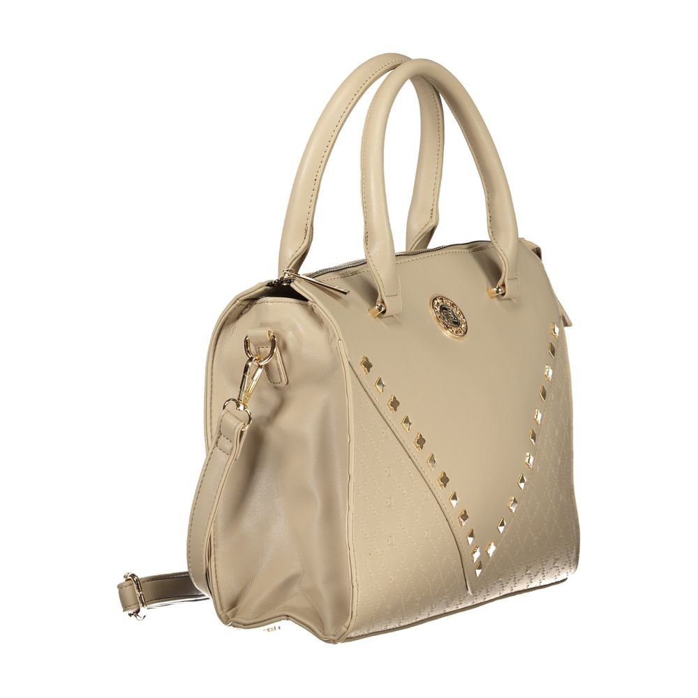 Tan leather handbag with studded detailing on front