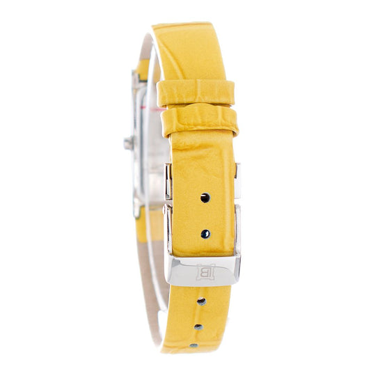 Yellow leather watch with silver buckle and white face