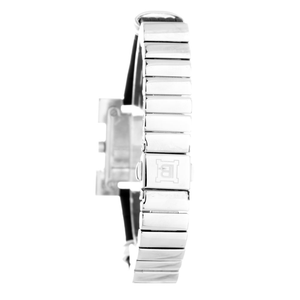 Silver watch with black leather lining