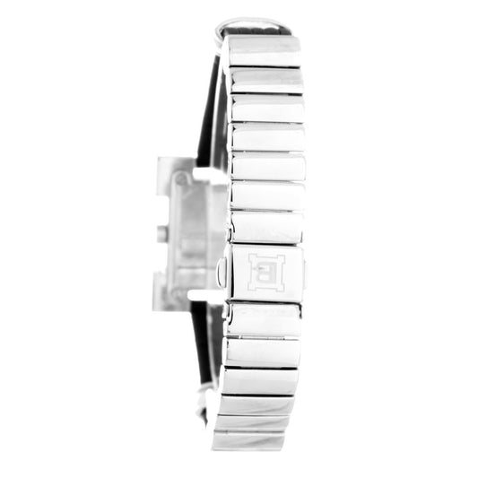 Silver watch with black leather lining