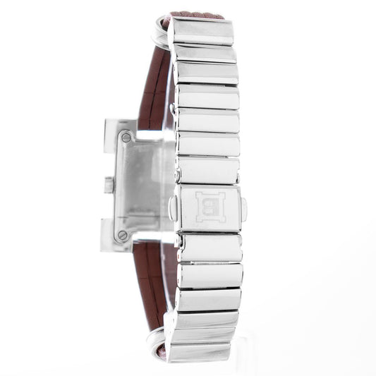 Silver watch with brown leather lining and white face
