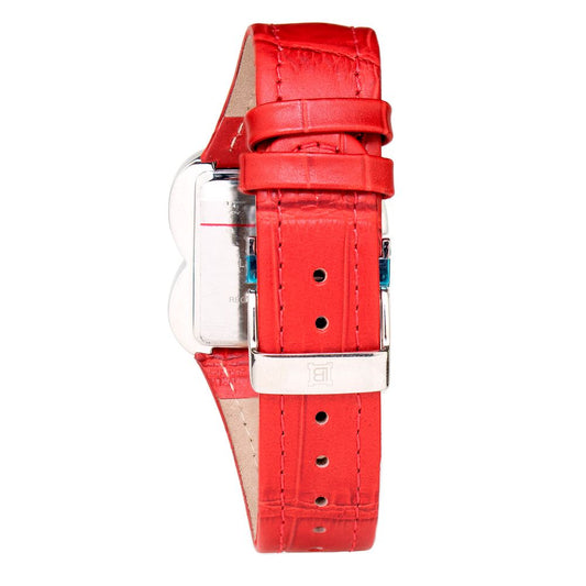 Red leather watch with silver buckle