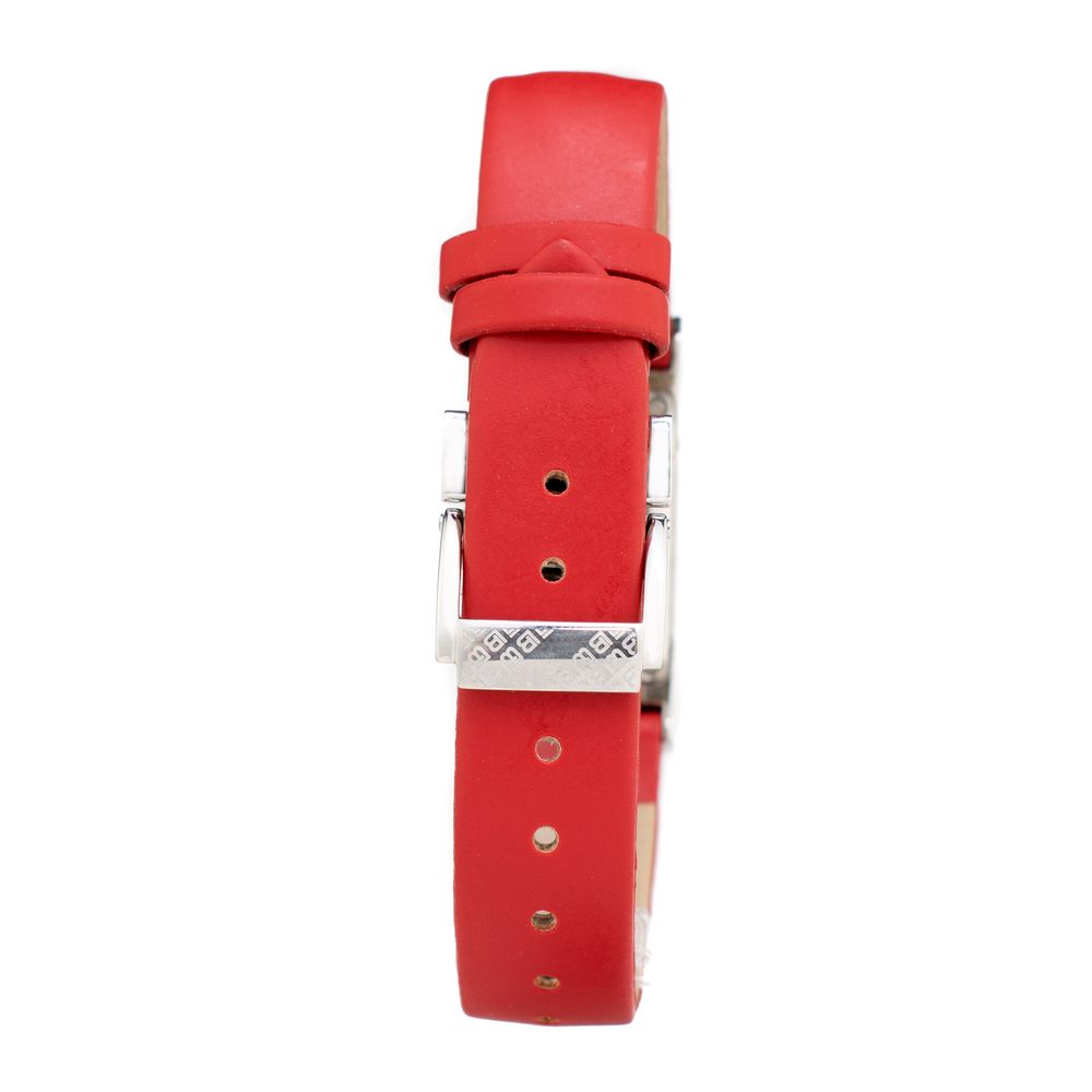Red leather watch with silver buckle