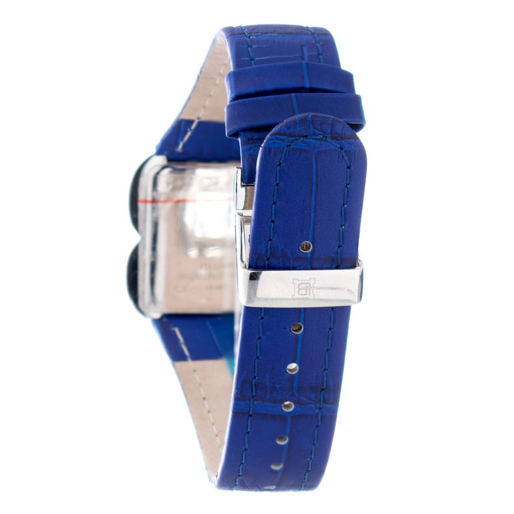 Blue leather watch with silver buckle