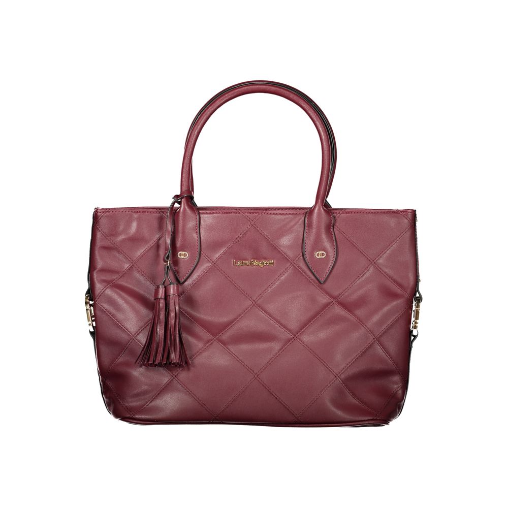 Purple quilted leather handbag with fringe detailing