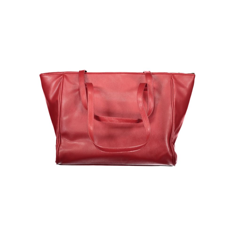 Red leather handbag with two handles