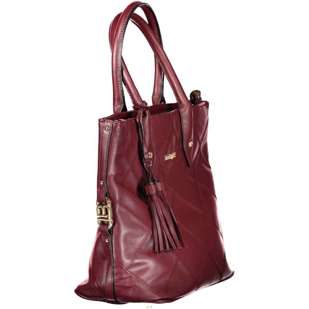 Red leather handbag with fringe detailing