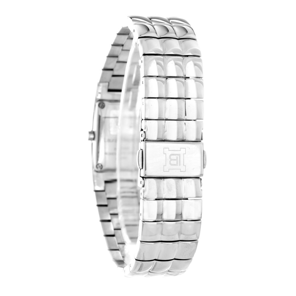 A silver stainless steel watch with a bracelet