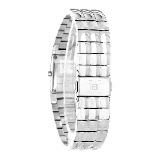 A silver stainless steel watch with a bracelet