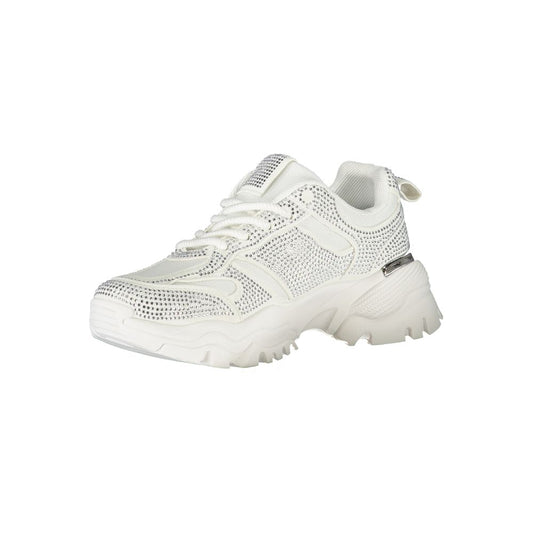 A white sneaker with a textured upper