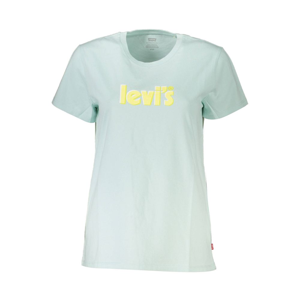 Light blue women's t-shirt with yellow lettering