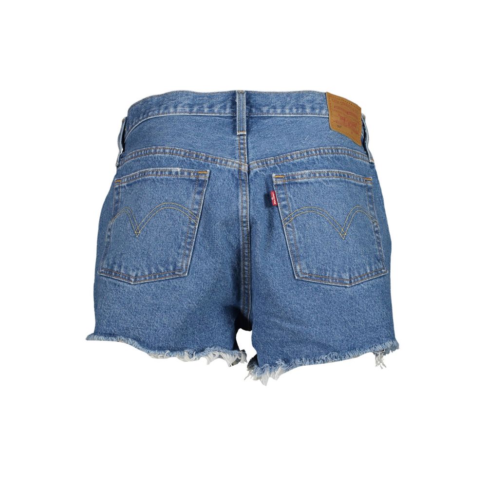 Blue denim shorts with frayed hem