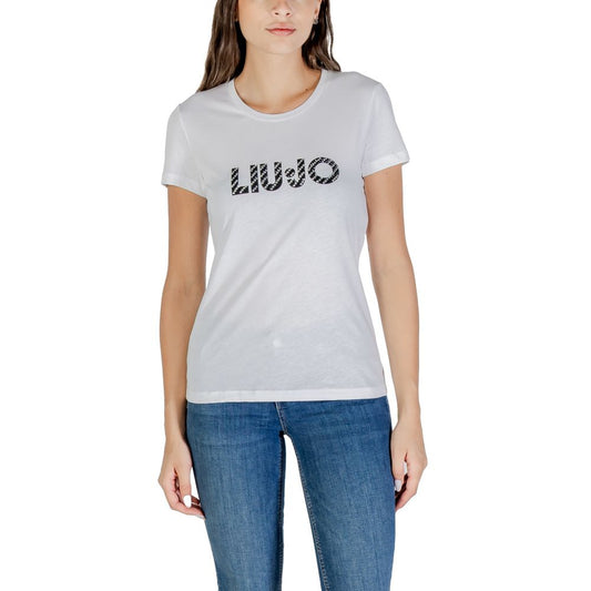 White t-shirt with black lettering