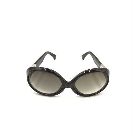 Pair of sunglasses with black frame and silver accents