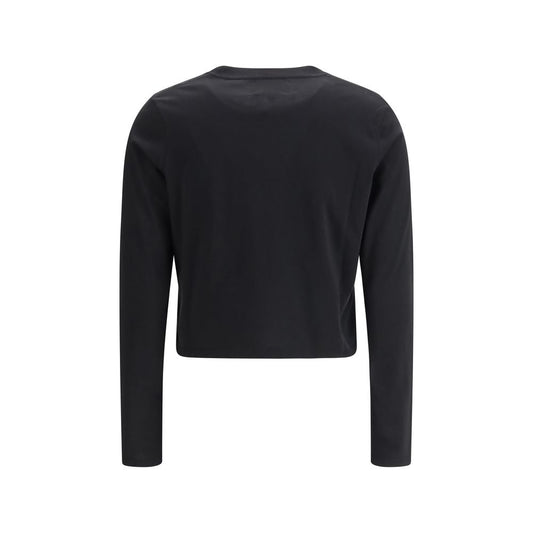 A black long sleeve t-shirt with a round neckline
