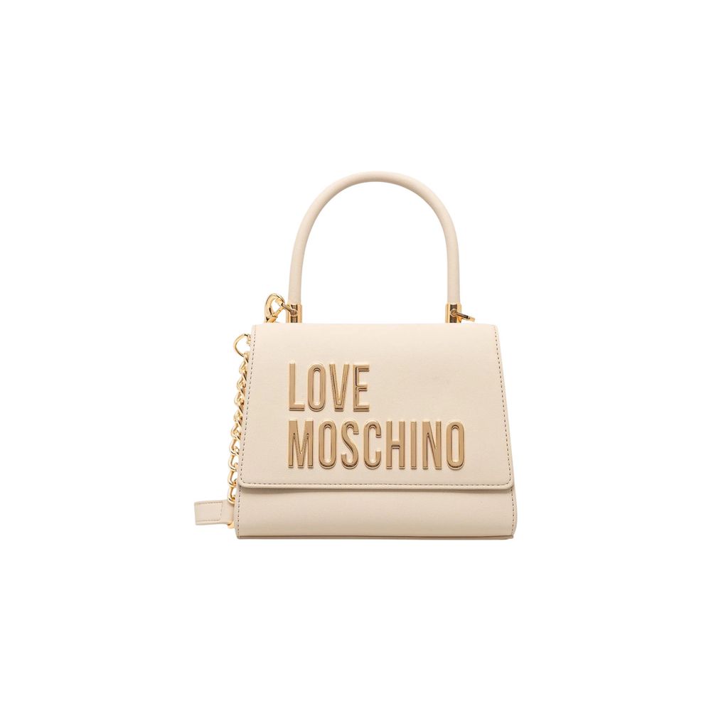 Small beige handbag with gold chain strap