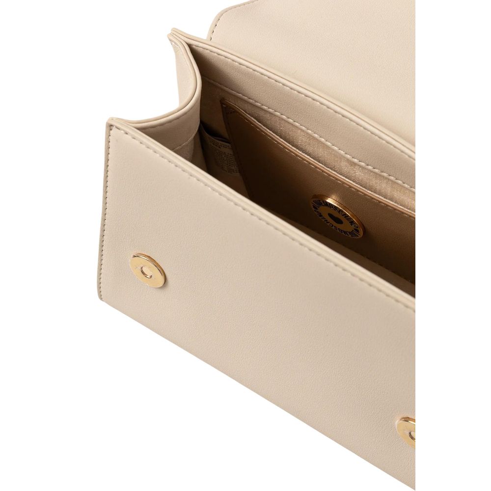 Tan leather wallet with gold accents