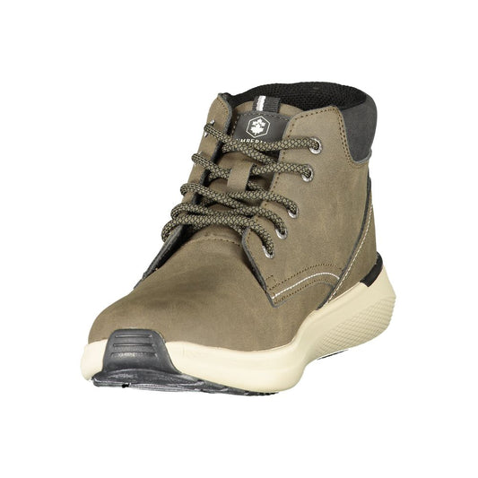 Brown men's boot with laces, rubber sole, and side zipper