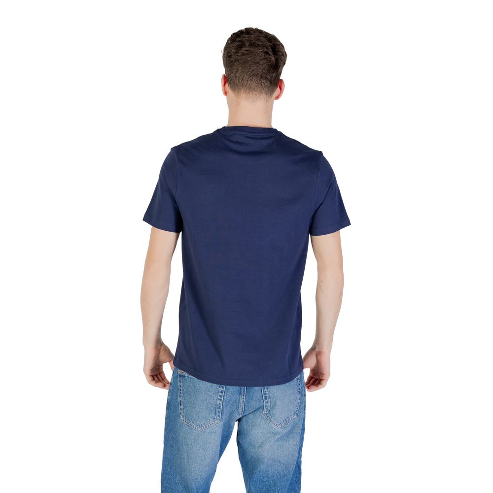 A blue cotton t-shirt with short sleeves