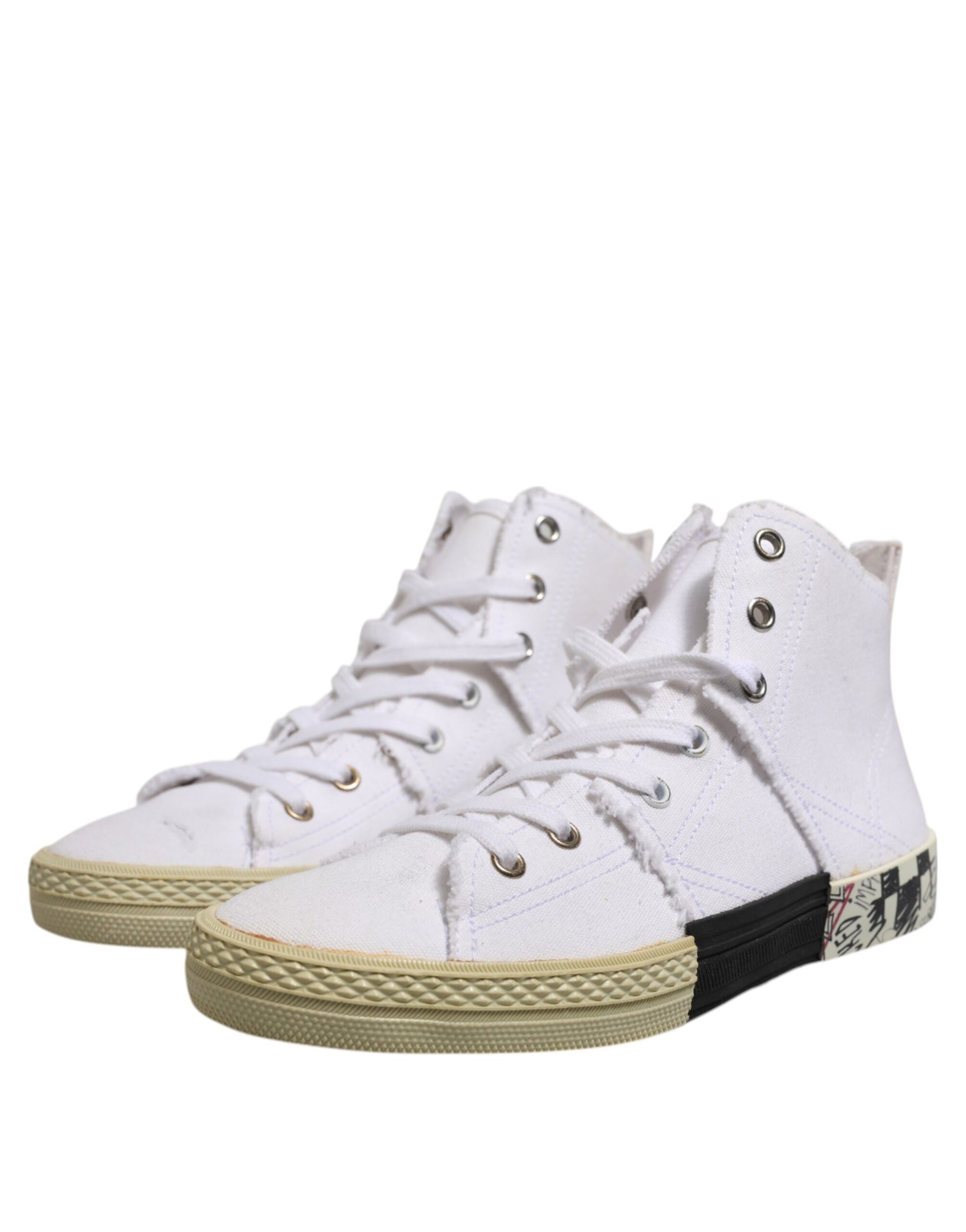 White sneakers with black laces and white soles