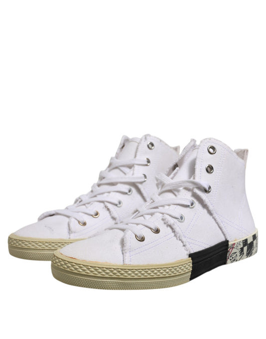 White sneakers with black laces and white soles