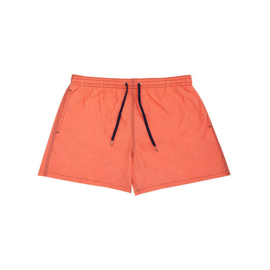 Orange swim shorts with black drawstring