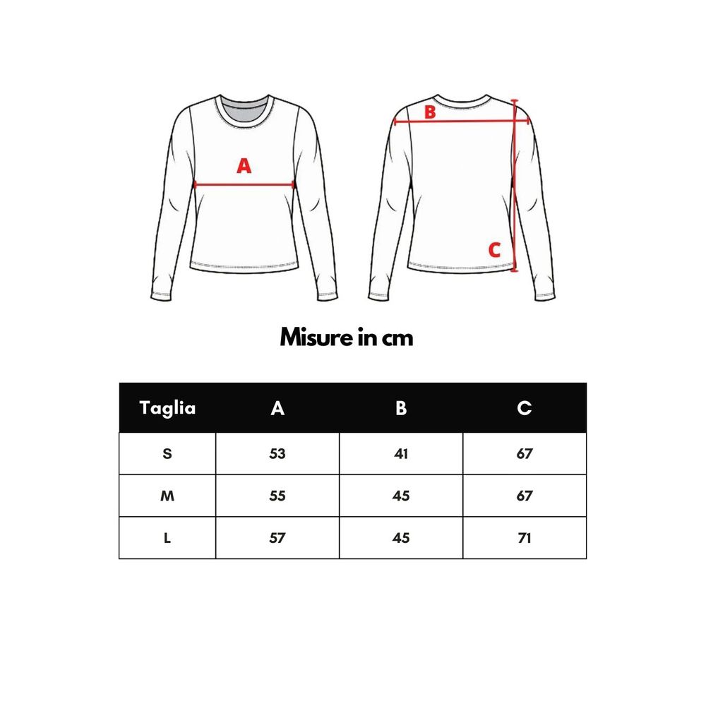White long sleeve shirt with red outlines showing size comparison