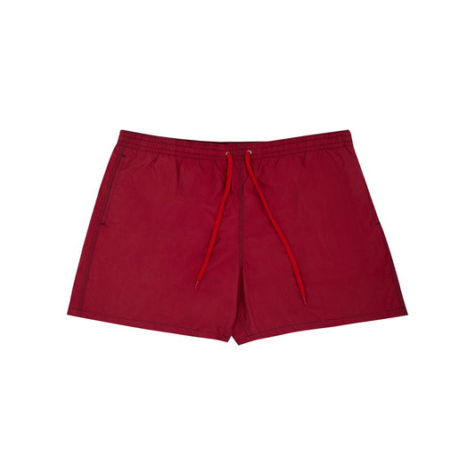 Red swim shorts with red drawstring