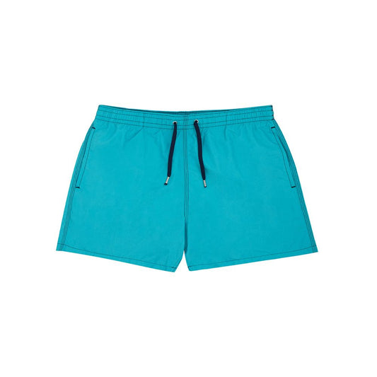 Blue swim trunks on white background