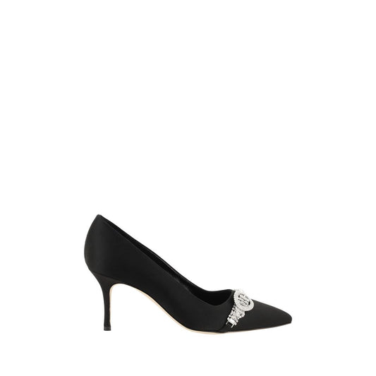 Black high heel shoe with a small diamond on the toe