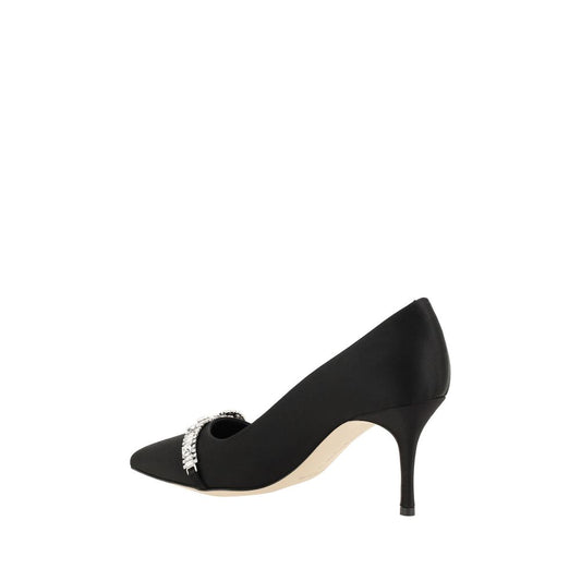 Black high heel shoe with embellishment on toe
