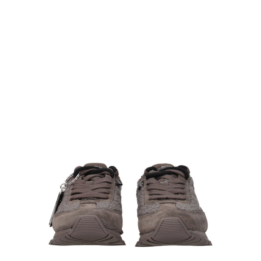 Pair of gray fur chunky sneakers with laces