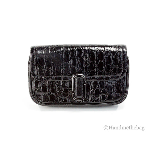 Black crocodile skin wallet with silver buckle