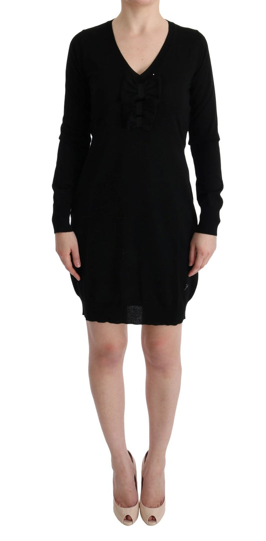 Black dress with short sleeves and a V-neckline