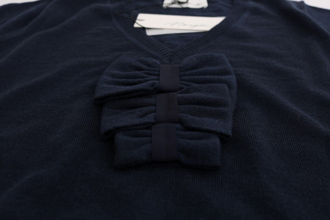 Navy blue sweater with ribbed cuffs and hem